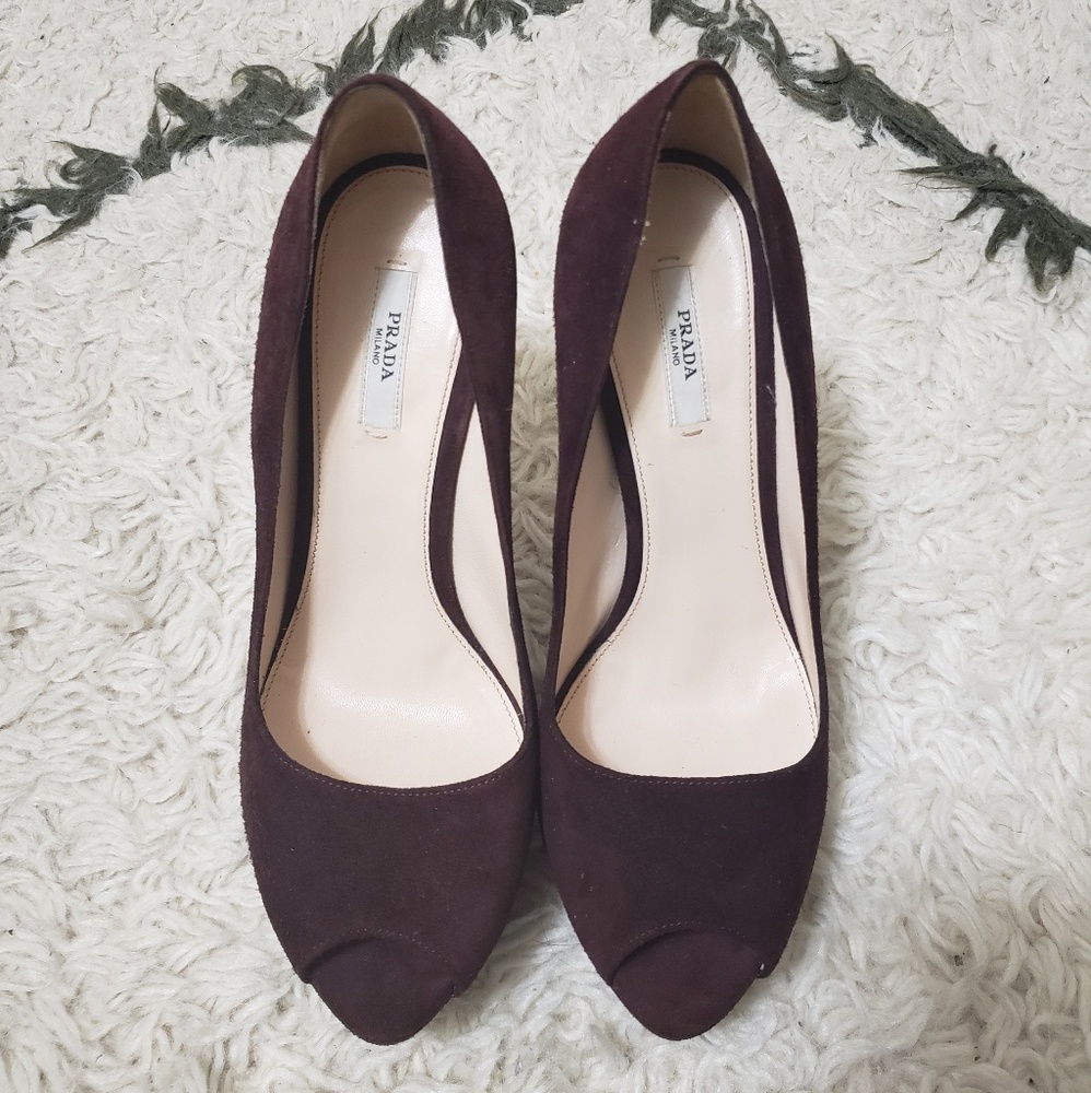Prada Peep Toe Suede Pumps - Picture 3 of 8